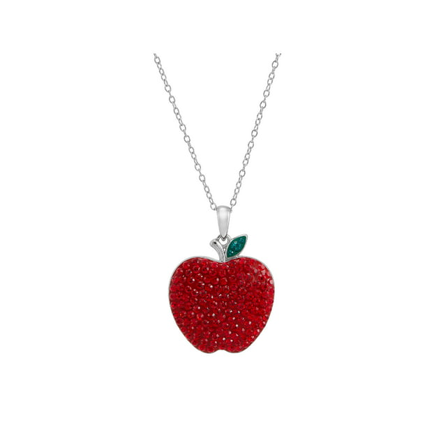 Sterling Silver Red Preciosa Crystal Apple with Worm Pendant 